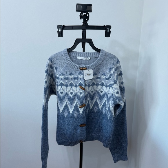 Altar'd State Blue and White Patterned Wool Blend Cardigan - Picture 5 of 8